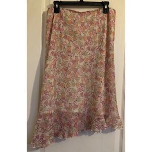 Vintage Worthington Skirt Womens 12 Chiffon Fairy Pink Floral Asymmetric Hem Y2k
